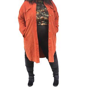 Plus Size Rust Oversize Long Length Button Down Jacket
